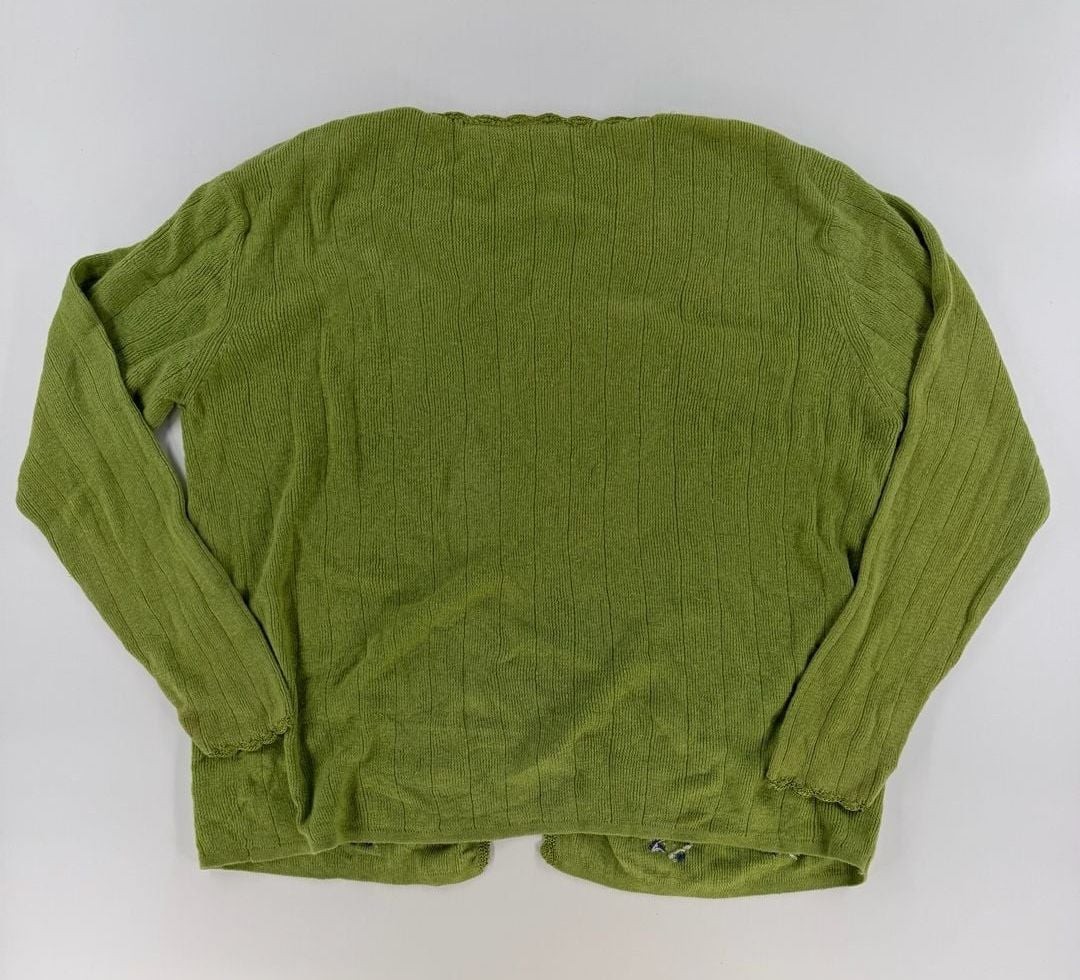 0782 Medium Capacity Floral Embroidered Green Knit Button Front Cardigan