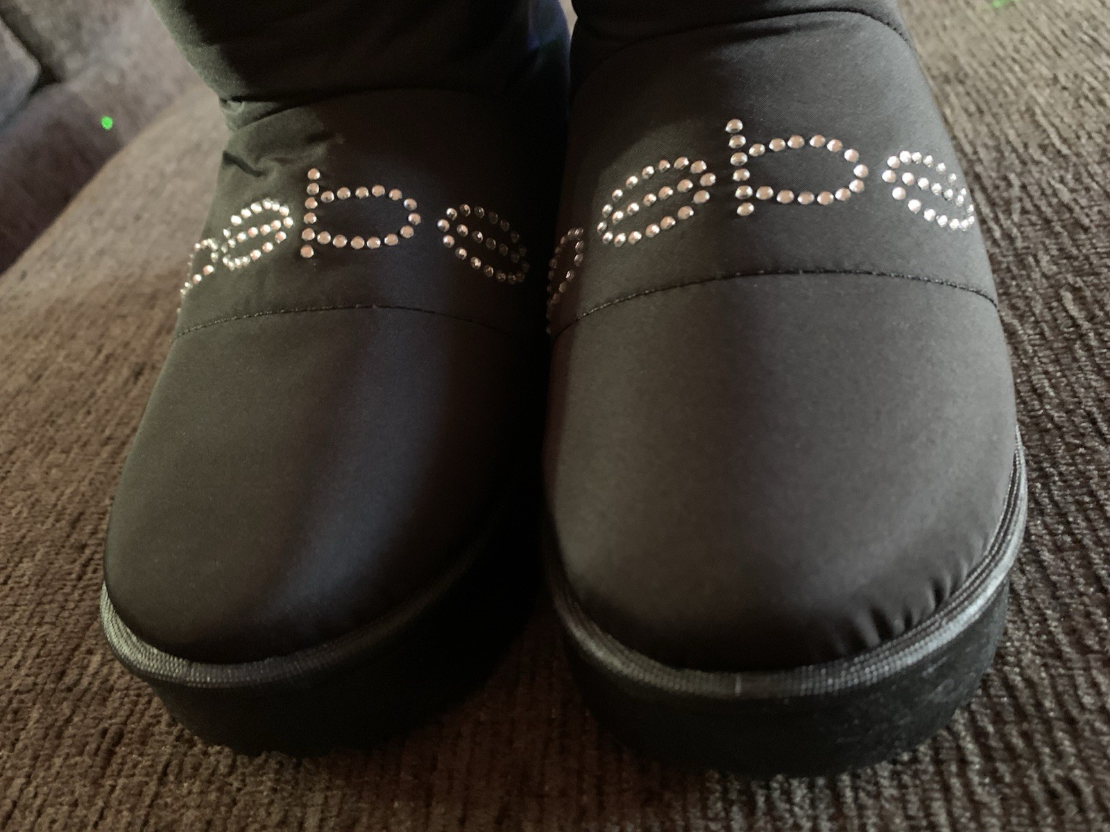 bebe Girls Black Rhinestone Logo Winter Boots