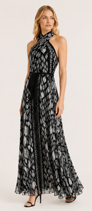 NWT WHITE HOUSE BLACK MARKET WHBM IKAT PRINT HALTER MAXI HALTER DRESS SZ 6