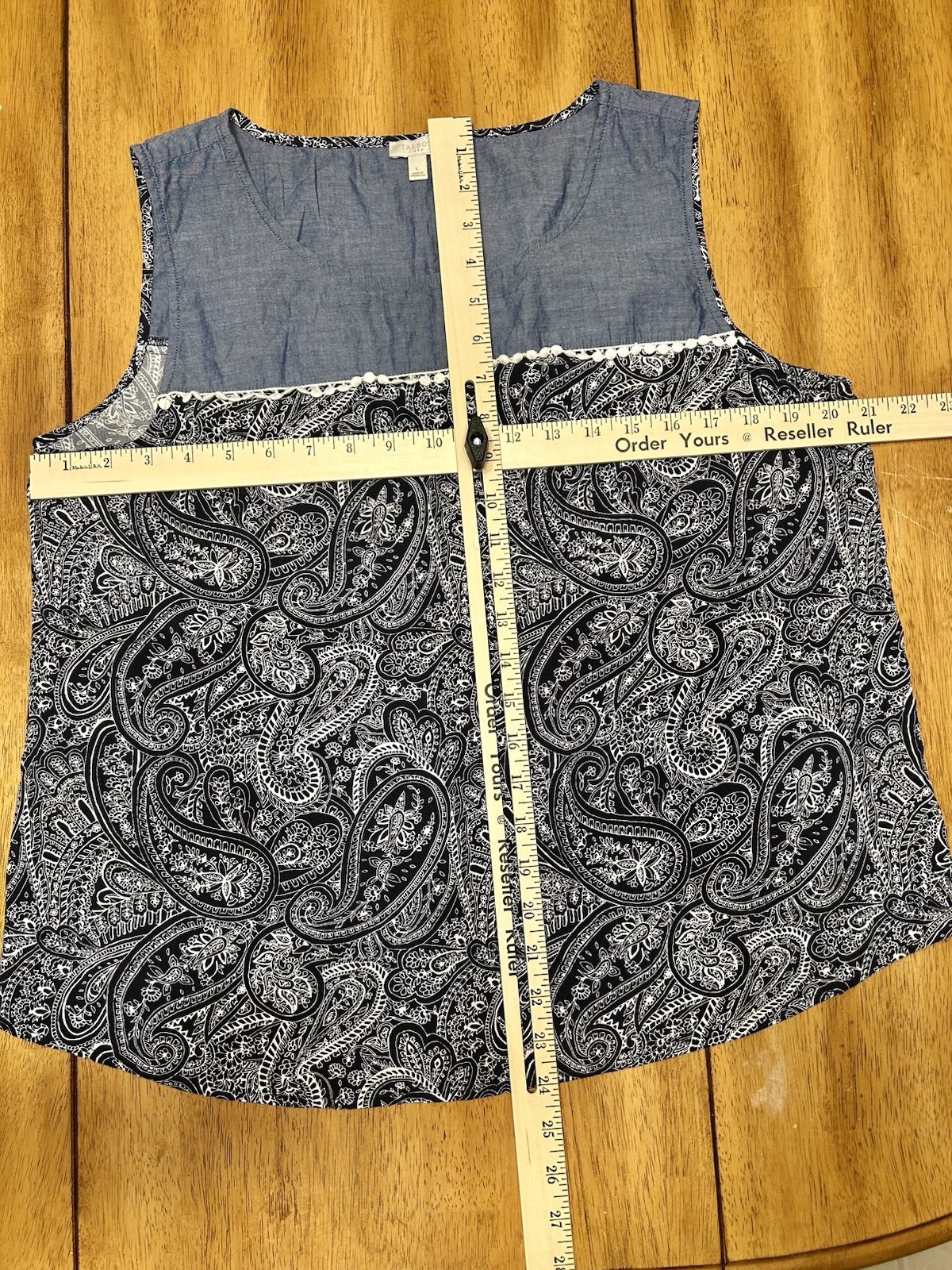 Talbots Women’s L Scoop Neck Sleeveless Paisley Tank Top Blue Black White