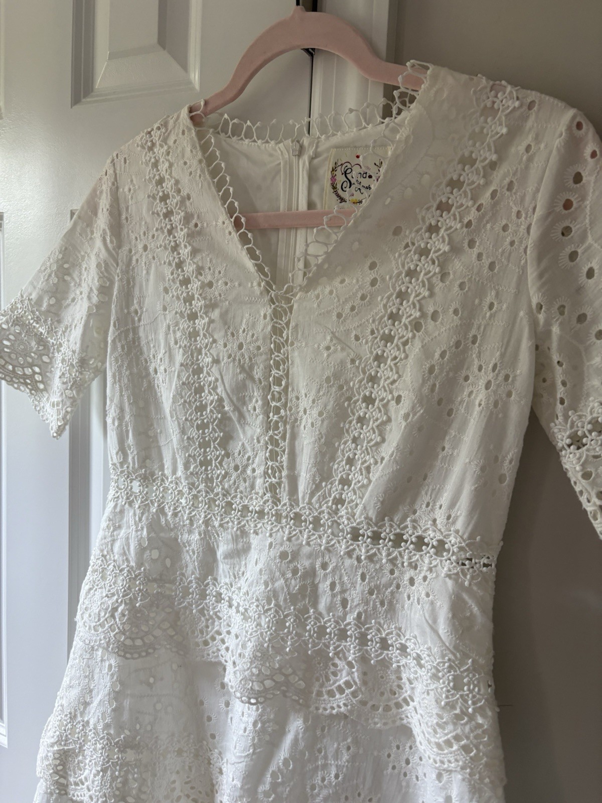 Anthropologie Sunday mi Amor dress White Cotton Romantic Eyelet Lace M