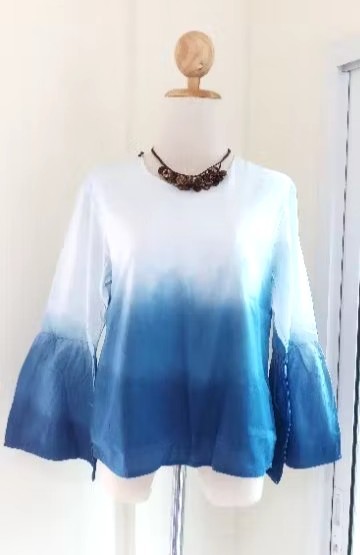 Natural Indigo Muslin Boho Blouse + 2 Handmade Handwoven Cotton Hair Bows Set