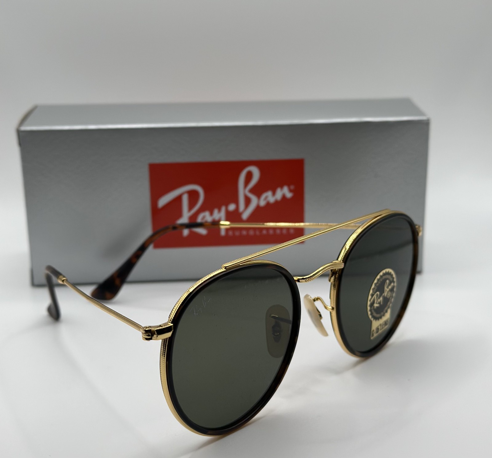 Ray-Ban RB3647N 001 51-22 Round Double Bridge Gold Frame G-15 Lens 51mm-Havana