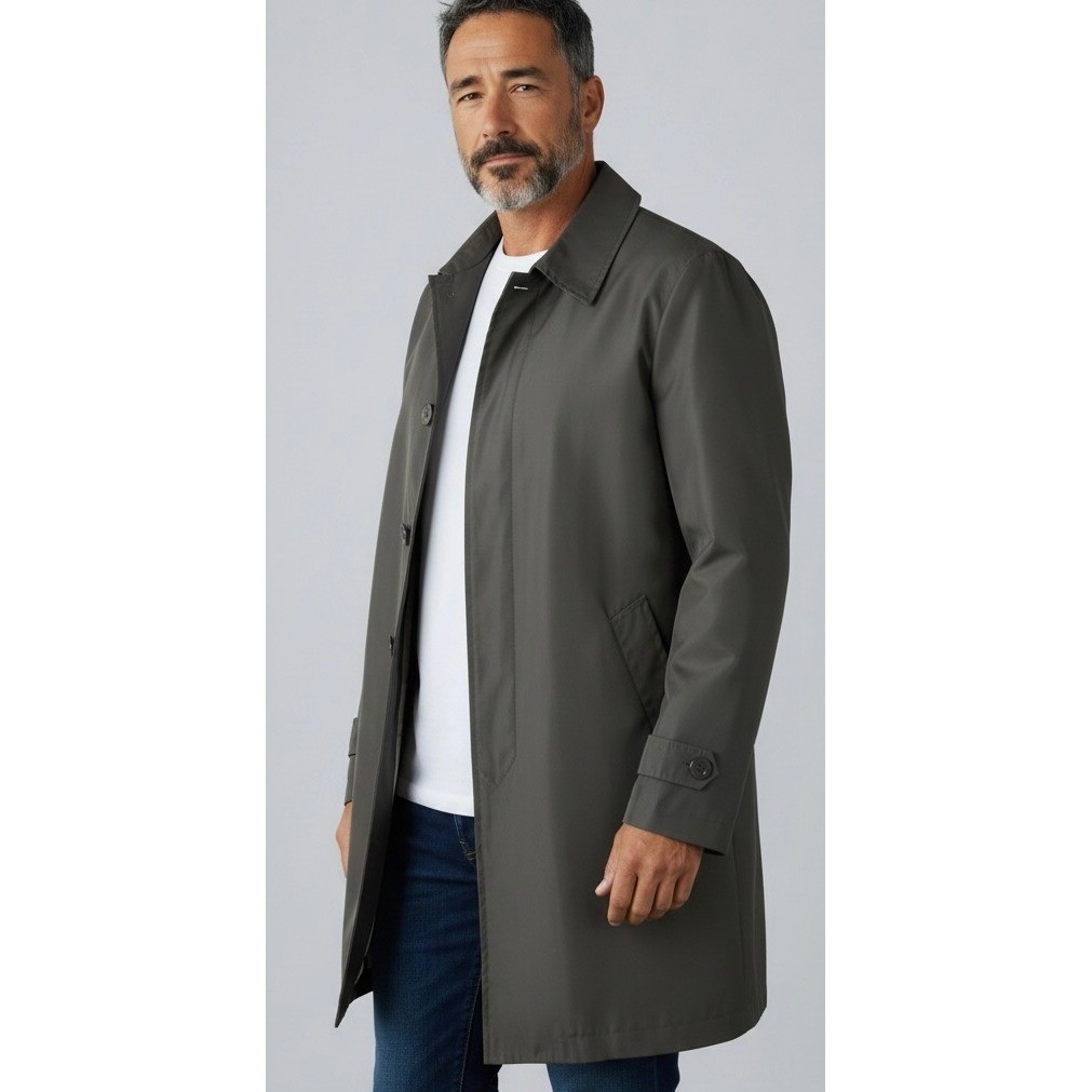 GF Sartoria Italiana Mens Car Coat Dark Olive Green Plaid Lined Made in Italy 52