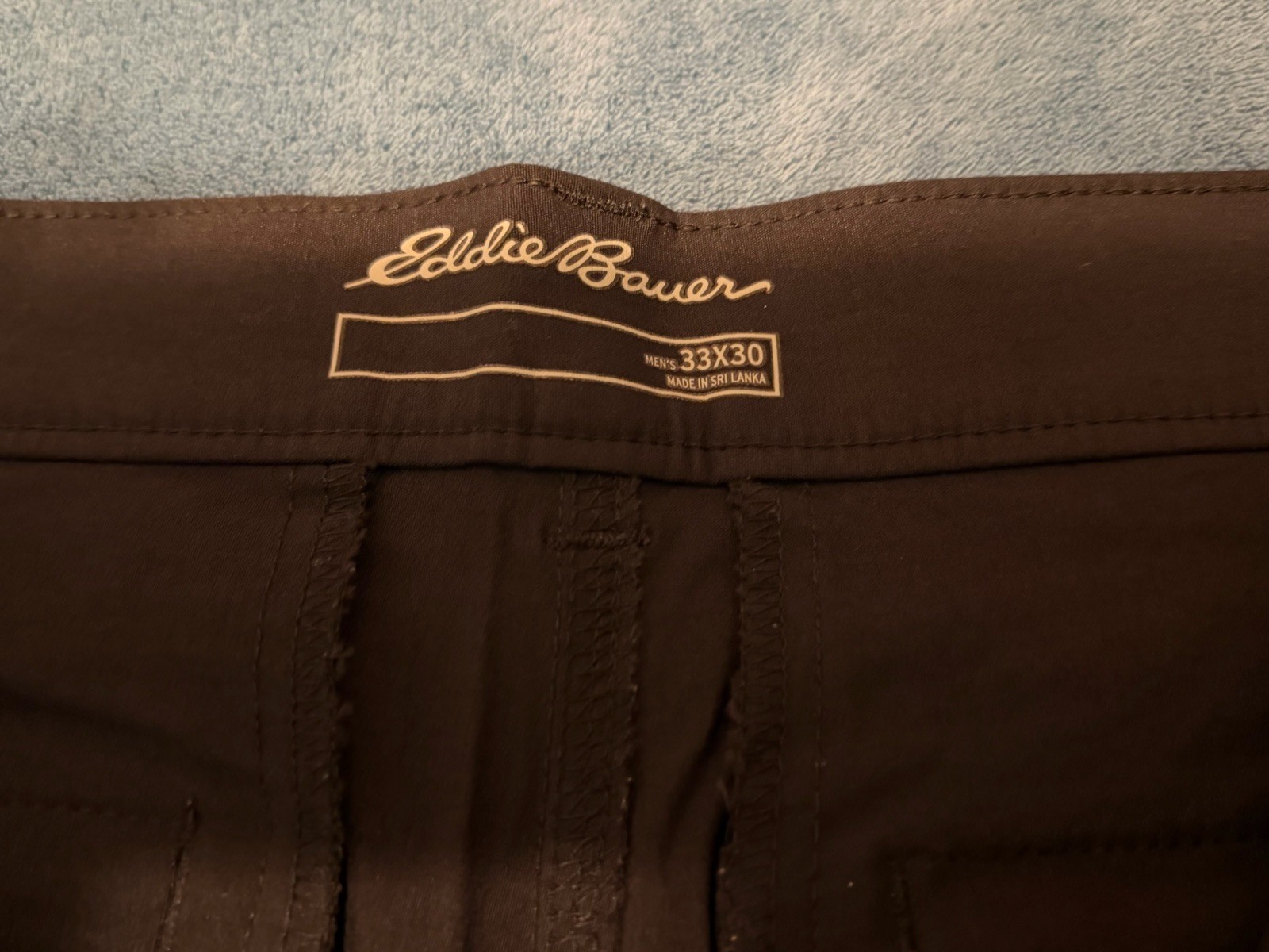 EDDIE BAUER HORIZON GUIDE CHINO PERFORMANCE PANTS BLACK MEN 33×30 BAD FLY ZIPPER