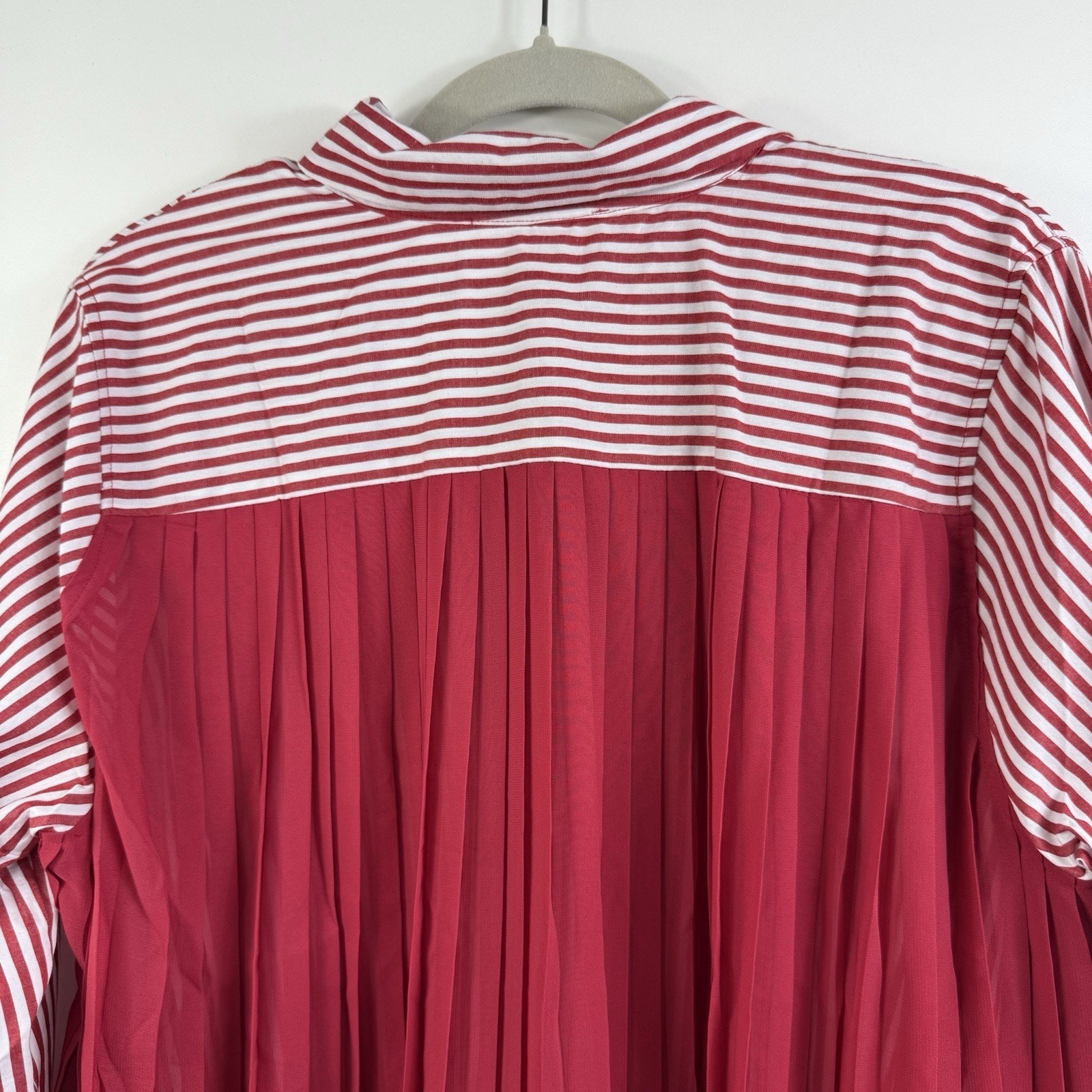 NWOT Striped Pleated Laurie Felt Button Up Tunic Shirt Medium Sheer Preppy