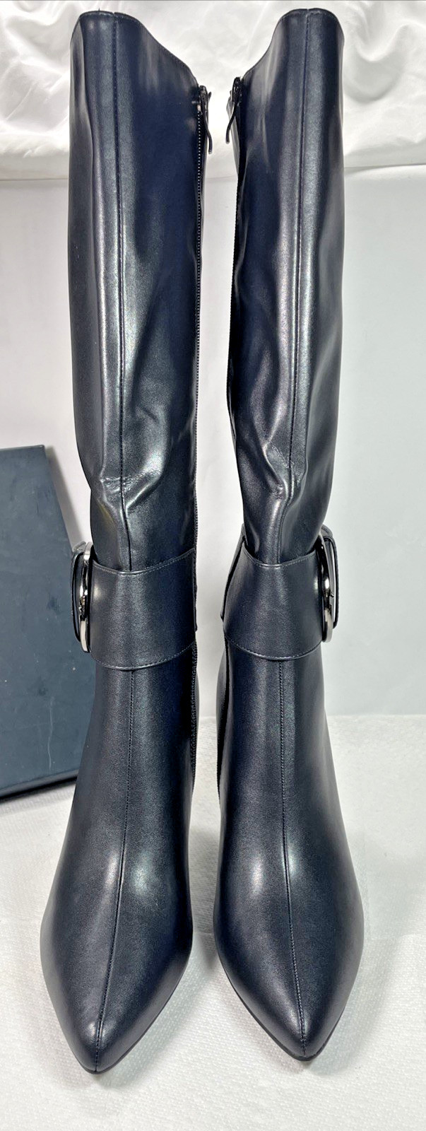 Modatope Knee High Boots Womens 9.5 Black Faux Leather Pointed Toe NEW