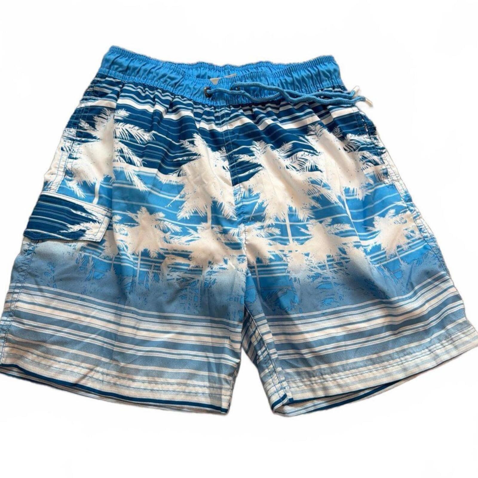 U.S. Apparel Mens Blue Palm Print Swim Trunks S