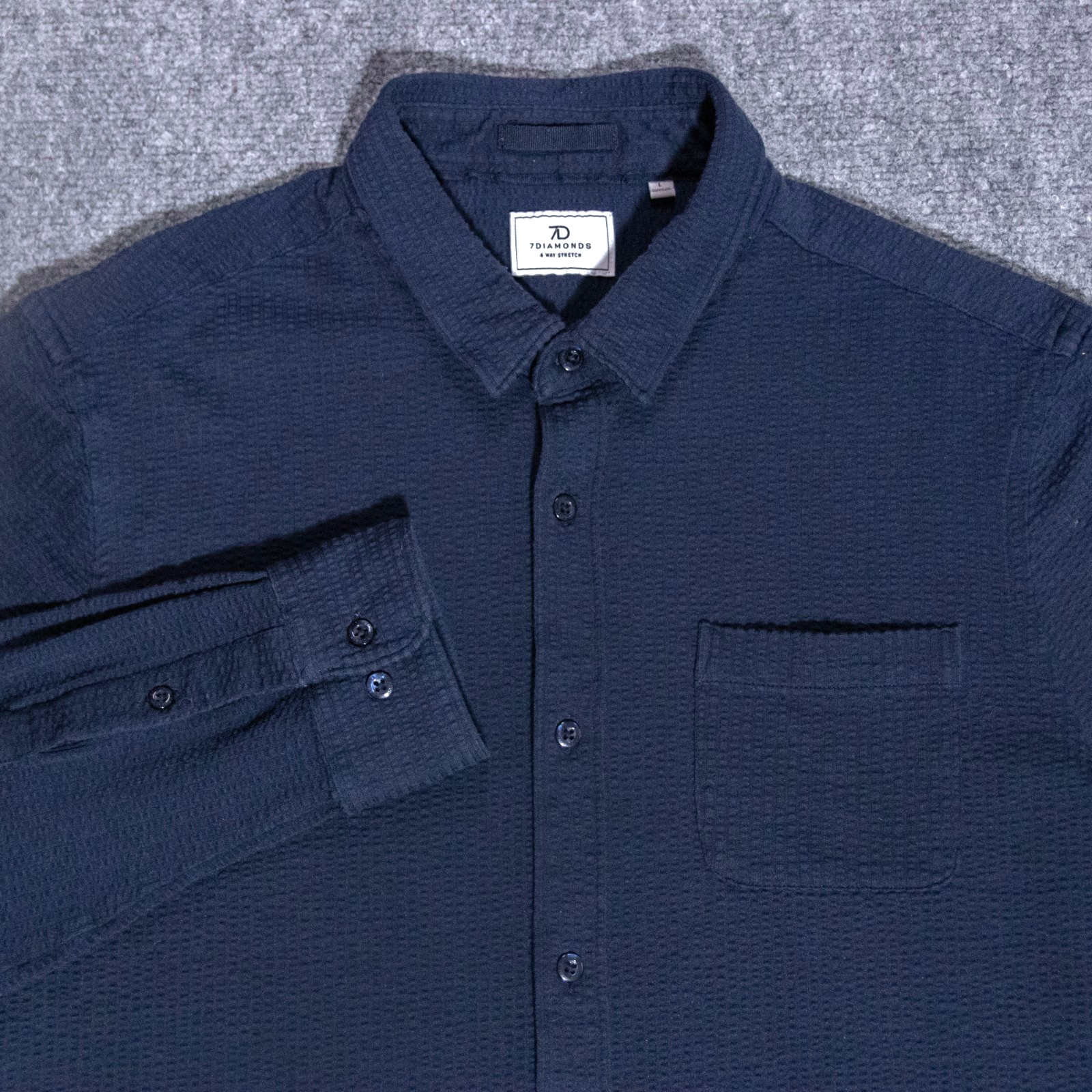 7 Diamonds Graham 4 Way Stretch Textured Navy Long Sleeve Button Shirt Men Large