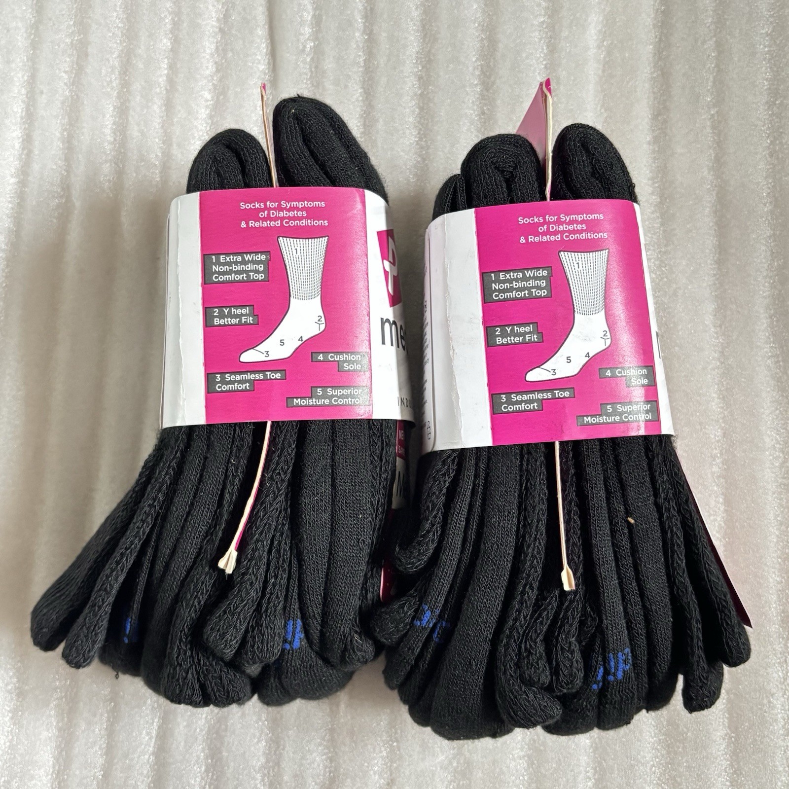 2 Four Pair Packs Medi Peds Diabetic Socks Size 7-10 Black