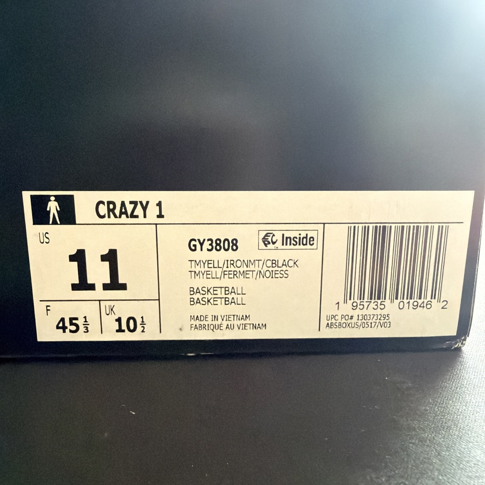 Adidas Crazy 1 US 11 Men’s Yellow Black Grey Basketball Retro Kobe GY3808 New