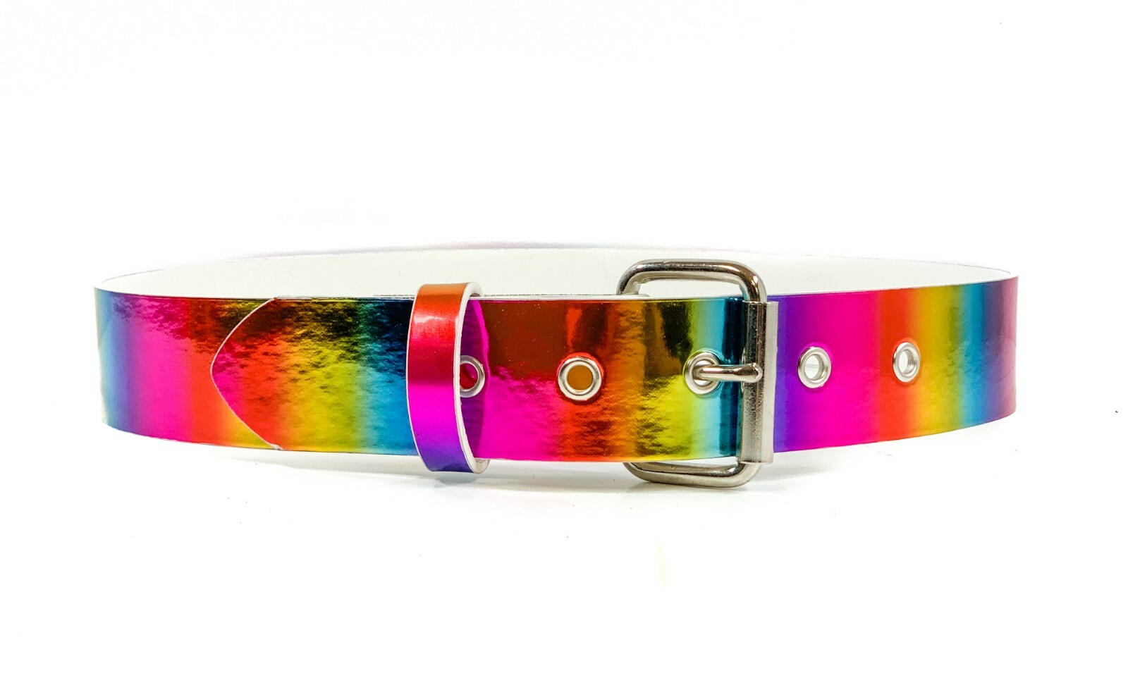 Rainbow Holographic Pride Rave Belt Punk Goth Metal Grommet Vegan Funk Plus USA