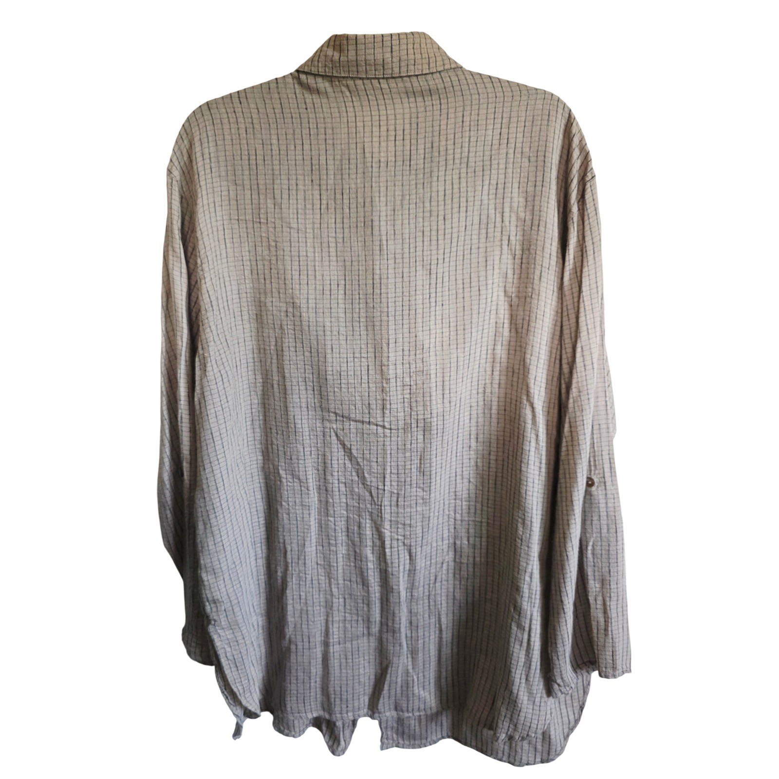 Chicos Design 3 Vintage 100% Silk Grid Long Tunic Shirt Tan Black Womens XL