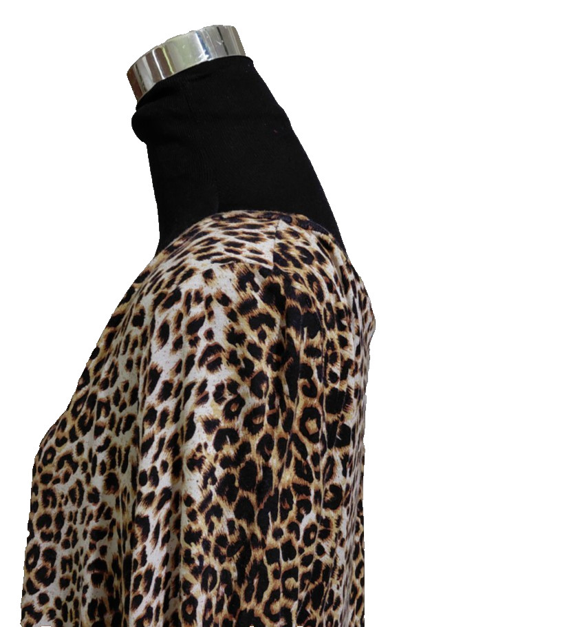 Blooms in the City Leopard Print Tunic Top Black Brown Short Sleeve V Neck Large