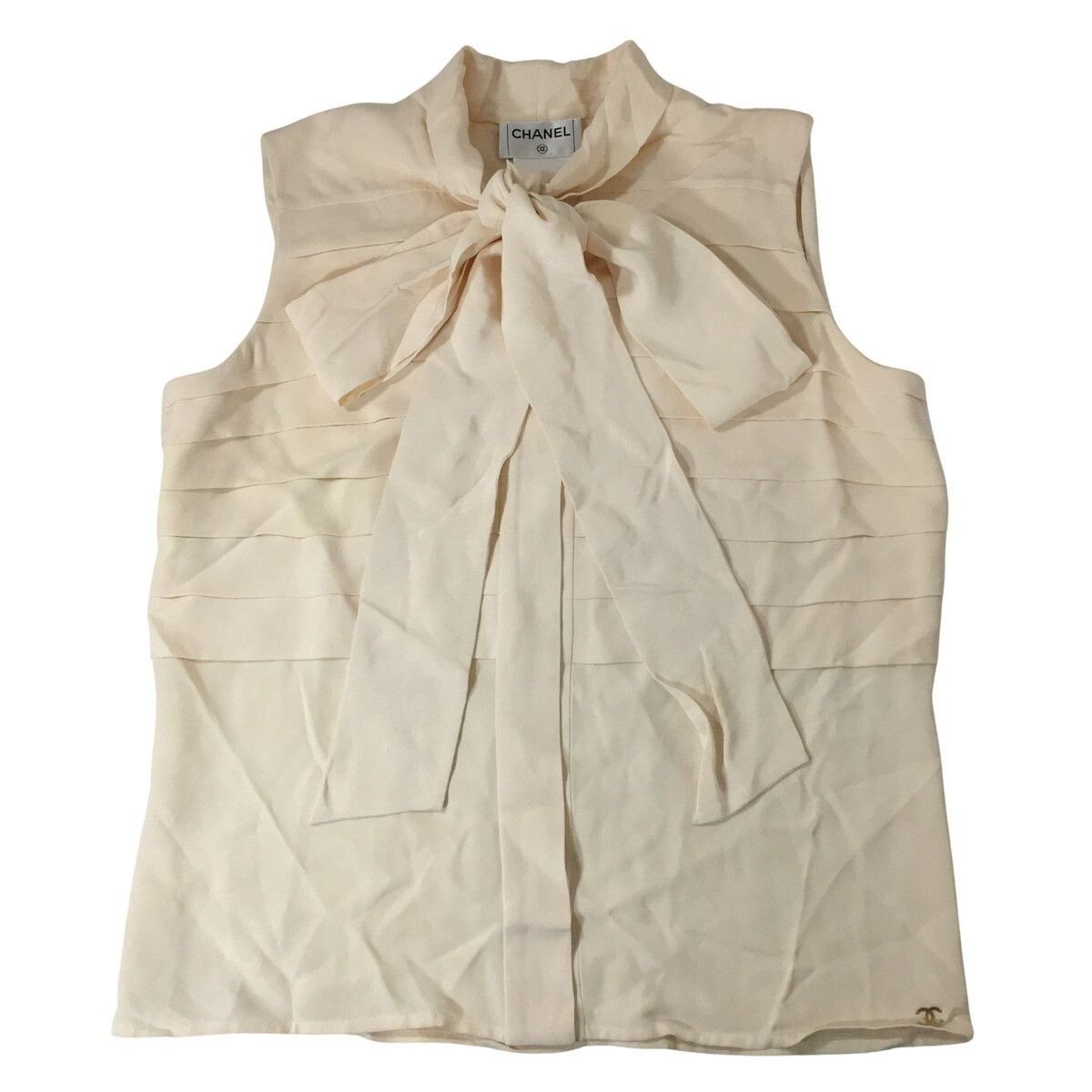 CHANEL SLEEVELESS BOW TIES TOP SILK 06A P28987V11356 shirts blouse women 40