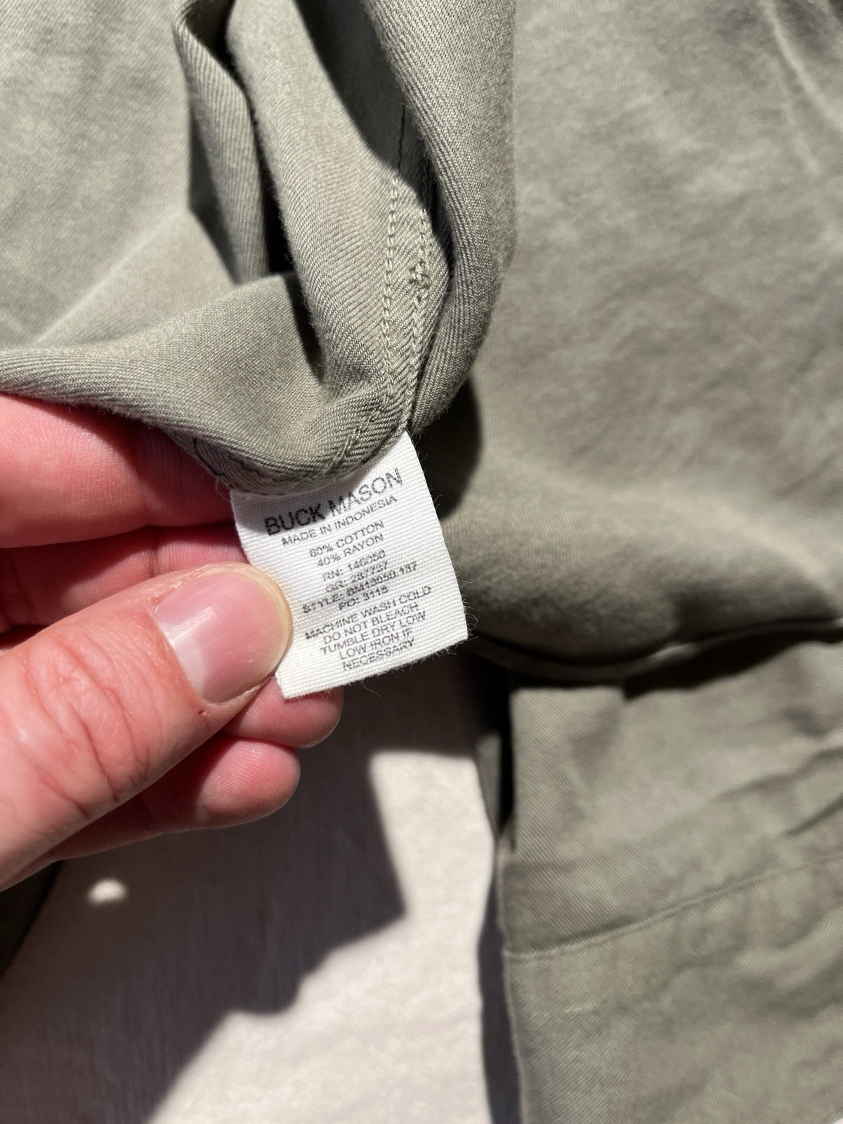 Huckberry Buck Mason Skyline Poplin Button Down Shirt Mens Large Olive Rayon
