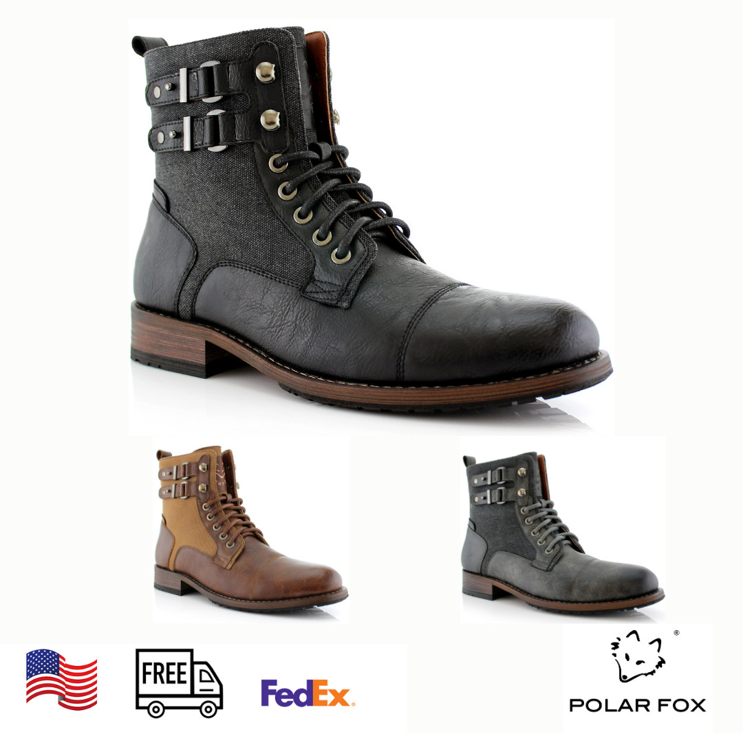 Polar Fox Mitch Men’s Stylish Motorcycle Combat Work Casual Zipper Hiking Boots