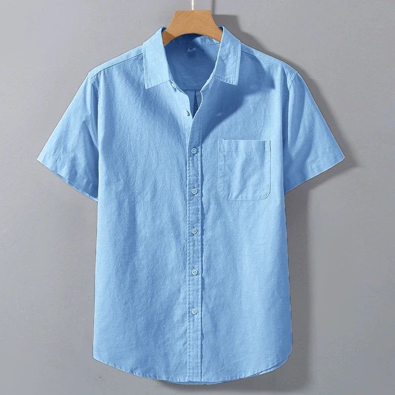 Men’s Cotton Short Sleeve Shirt Solid Casual Summer Button Up
