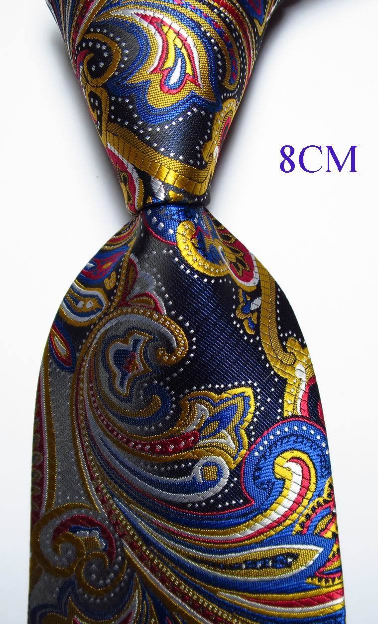 New Classic Paisley Blue Gold Red White JACQUARD WOVEN Silk Men’s Tie Necktie