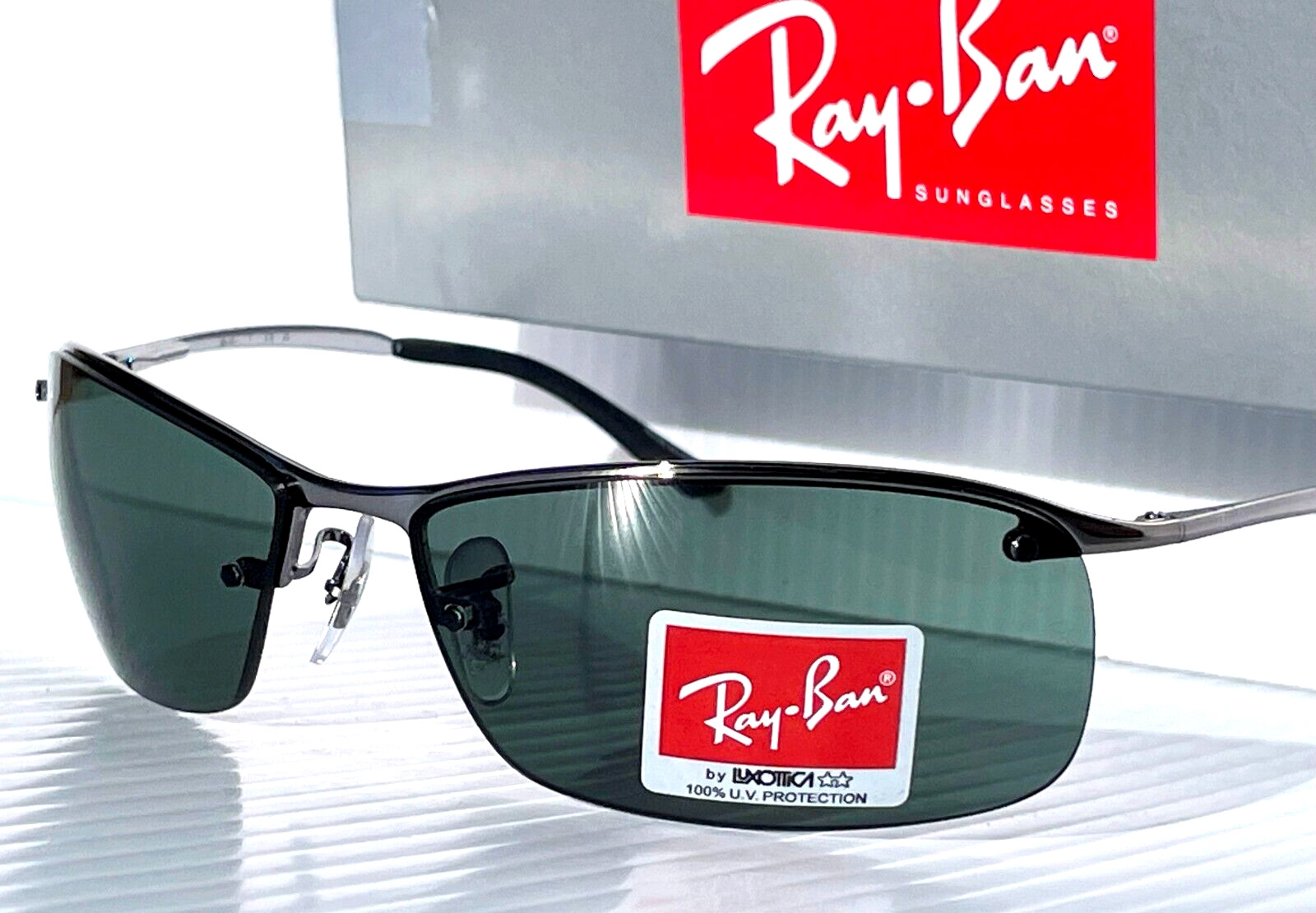 NEW Ray Ban Gunmetal UV PROTECTIVE Dark Green Lens Sunglass RB 3183 004/71