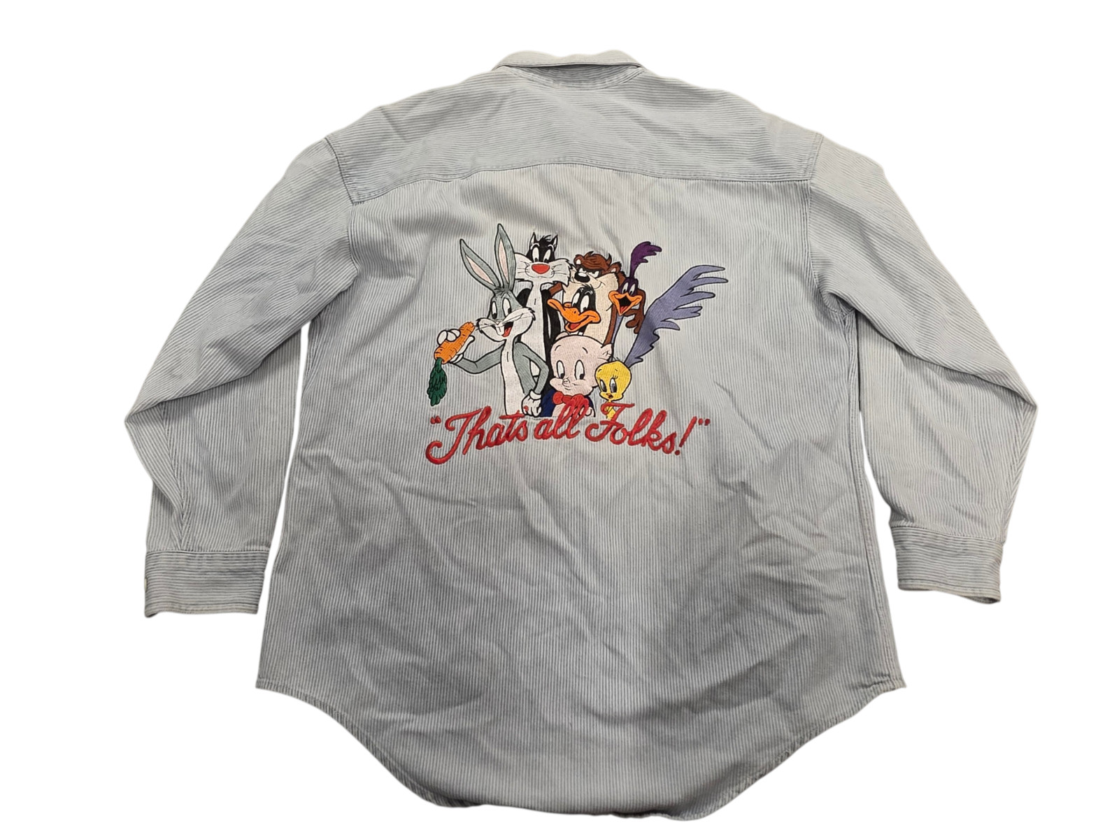 Looney Tunes VTG 90s THAT’S ALL FOLKS Embroidered Button Up MEDIUM Shirt Acme