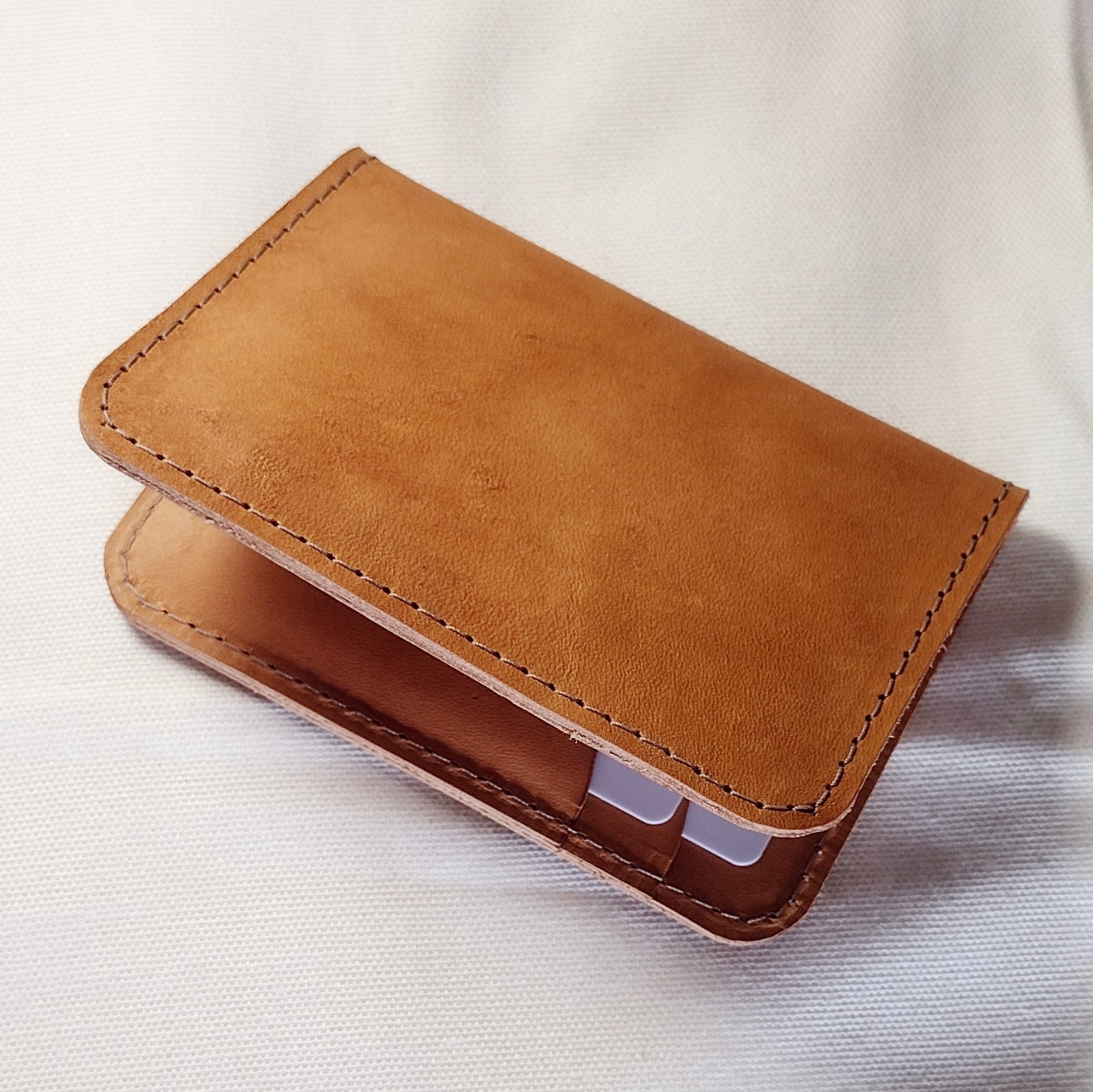 handmade 100% real leather wallet aged natural veg tan vertical bifold