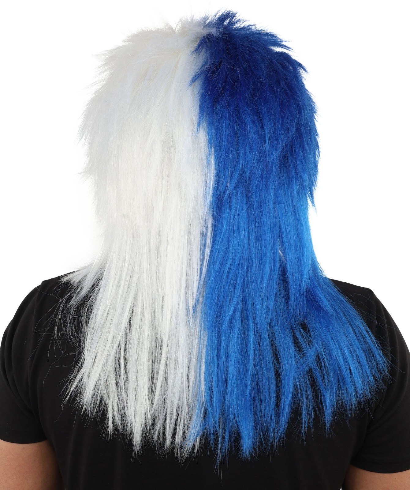 Two Tone Spirit Wig, Blue & White Messy Mullet Flame-retardant Synthetic Fiber