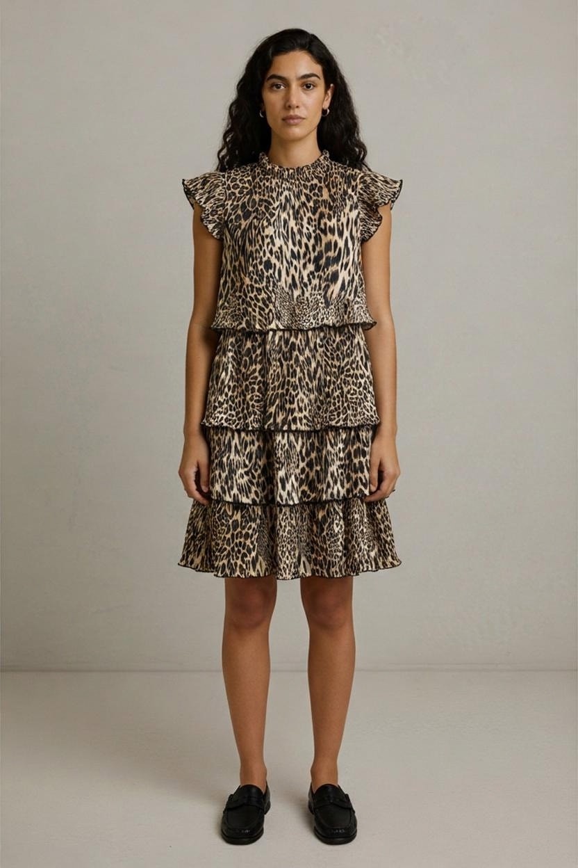 AllSaints Antheia Kiku Leopard Print Tiered Mini Dress – UK 8