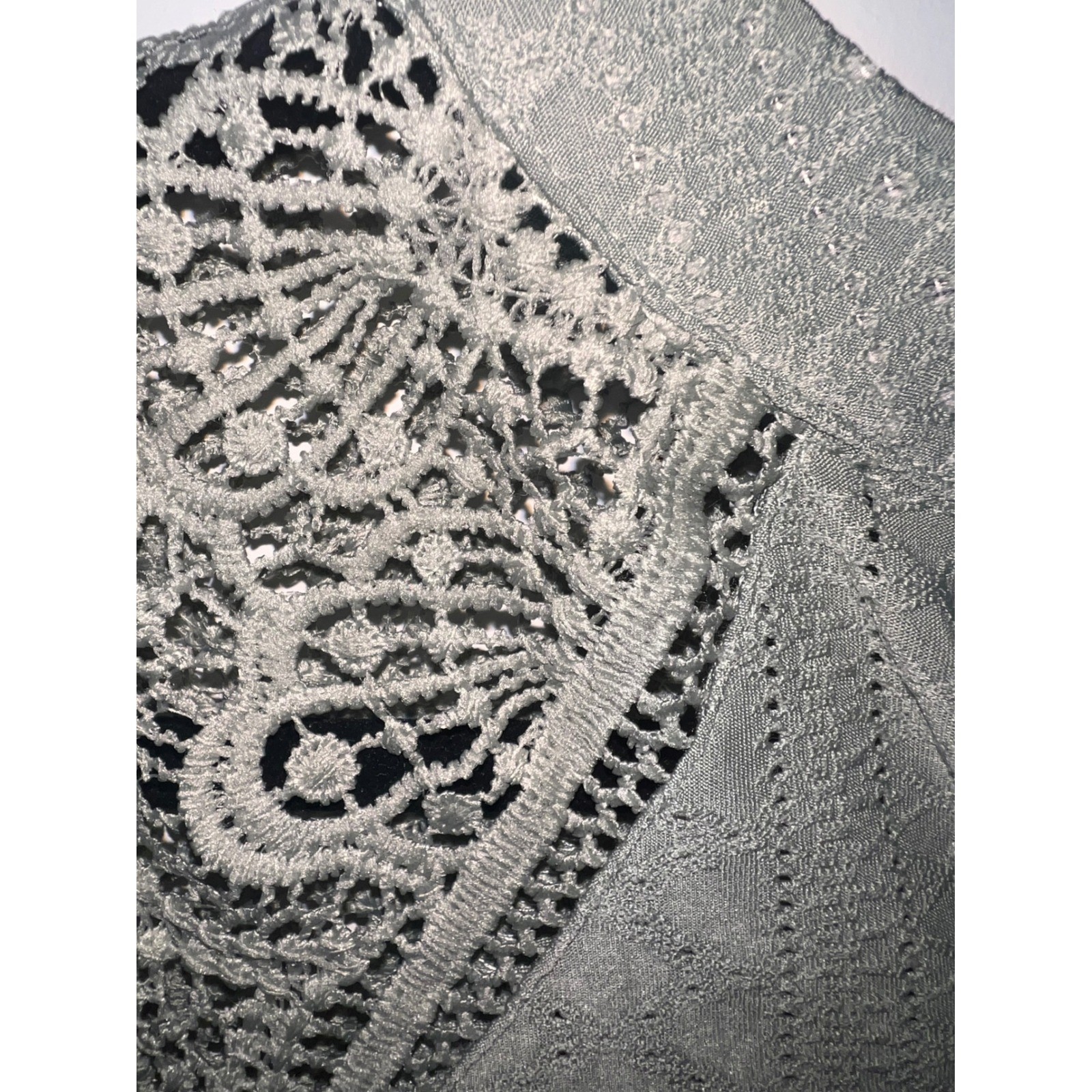 Boho Crochet Lace Trim Sage Green Cap Sleeve Top- Large