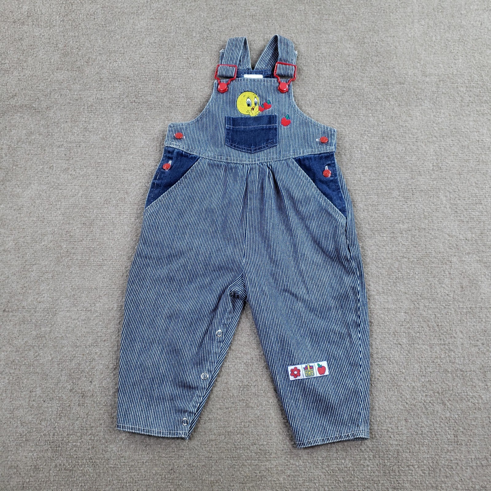 Vtg Baby Looney Tunes Overall Girls 18-24 Months Blue Denim Tweety Embroidered