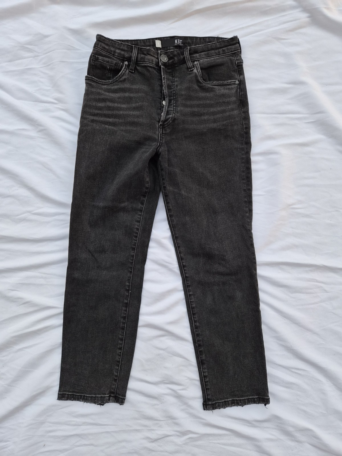 KUT from the Kloth Women’s Straight Leg Black Denim 5-Pocket Button Jeans
