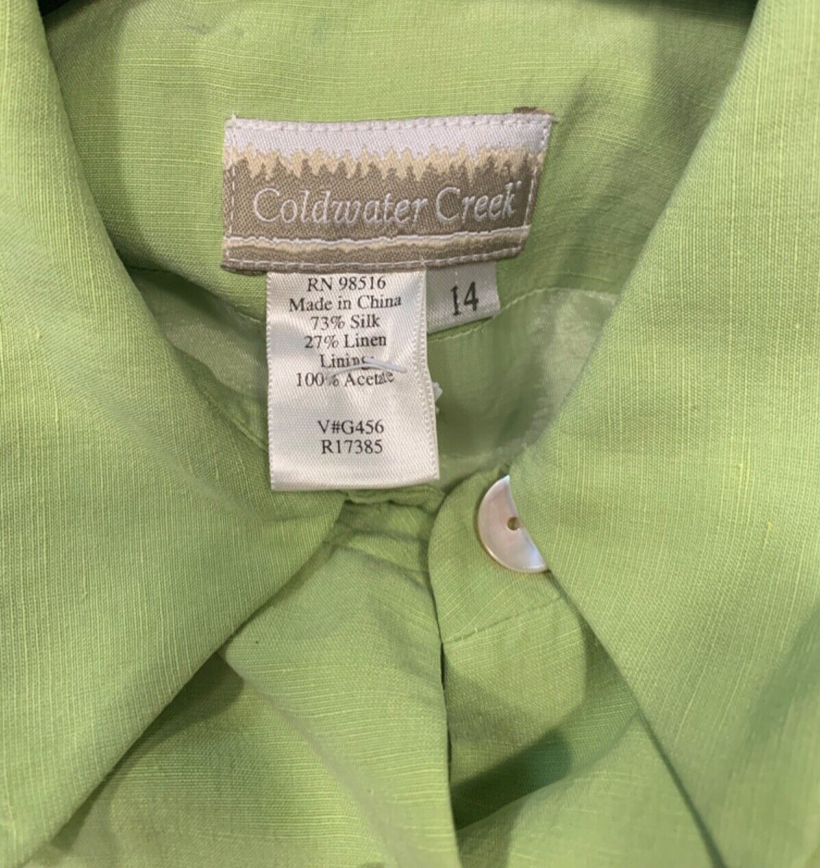 Coldwater Creek Jacket Silk Linen Button Front Shoulder Pads Sz 14