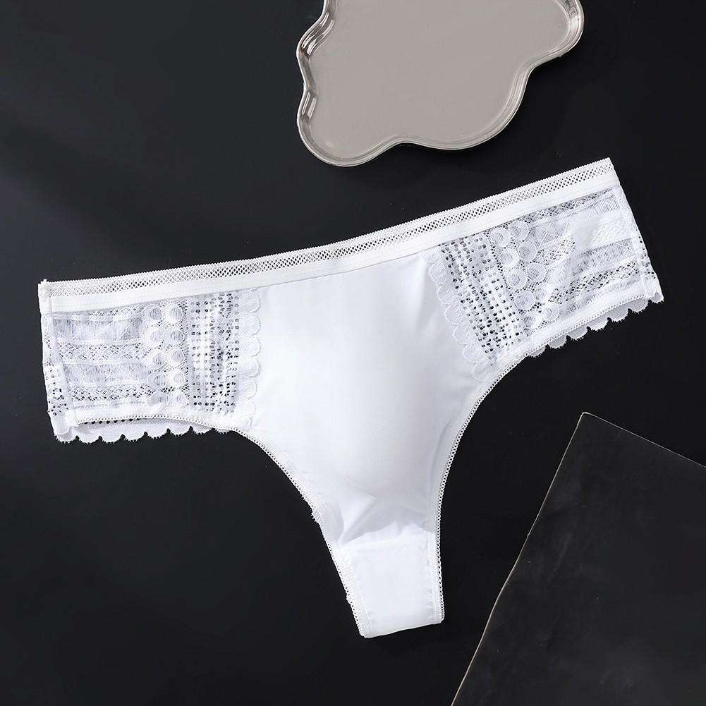 Men’s Smooth Ice Silk Thong Underwear G String Lace Seamless 3D Bulge Pouch