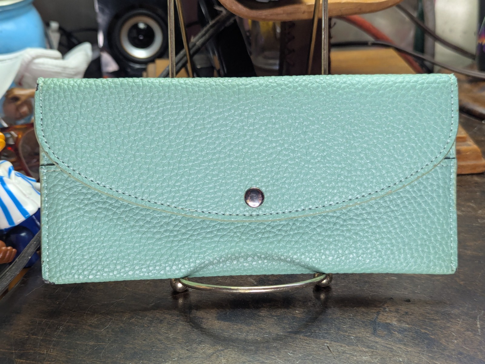 Teal Green Peppled Leather Snap Front Wallet for Cards & Cash – USED 3.75″x7.75″