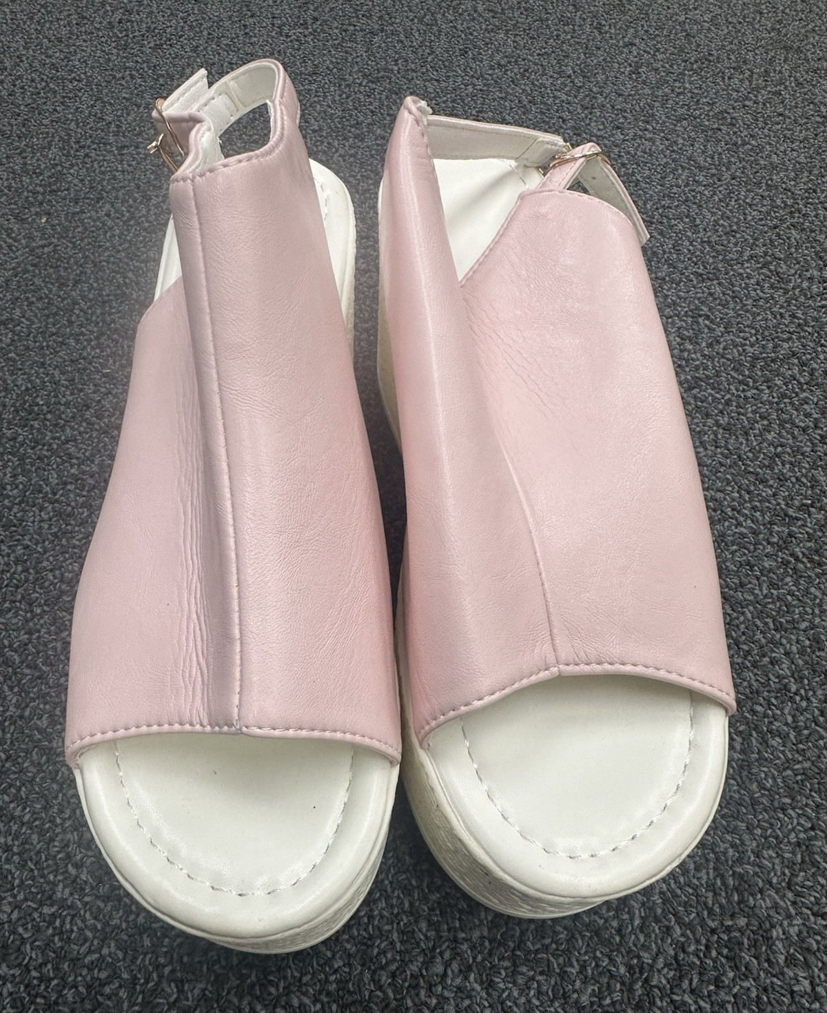 Pink White Wedge Platform Slingback Sandals Open Toe Zipper Faux Leather 8