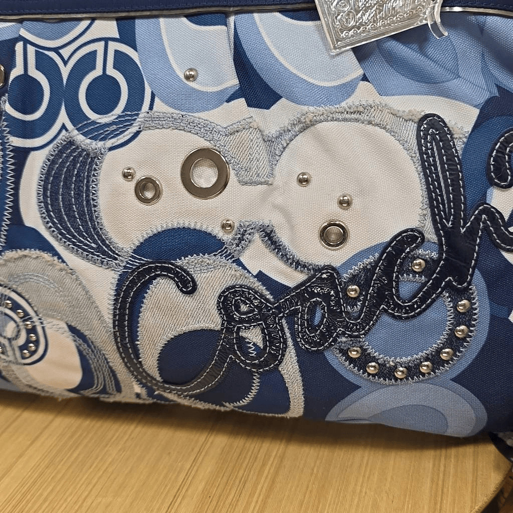 Coach RARE Poppy Pop C Glam Tote Blue Denim Applique Studded Limited Edition Sho