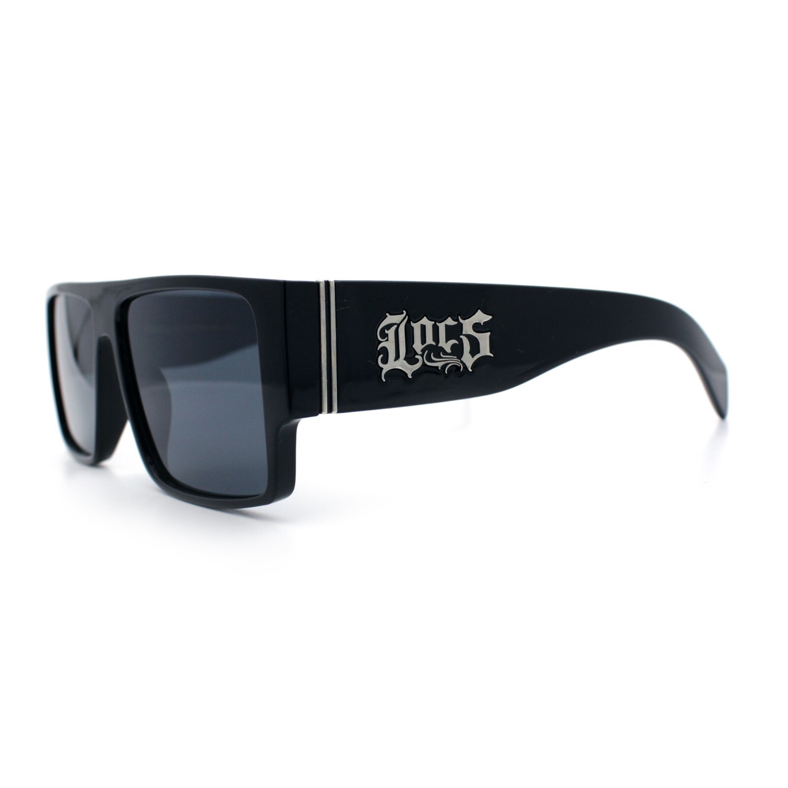 Locs Flat Top Thick Temple All Black Gangster Rectangle Plastic Sunglasses