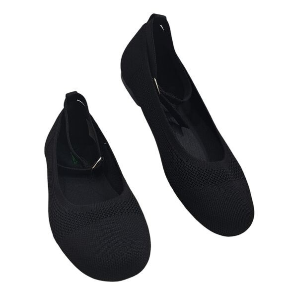 Burudani Black Knit Mary Jane Round Flats Women’s Size 7.5 Comfort Slip-On Shoes