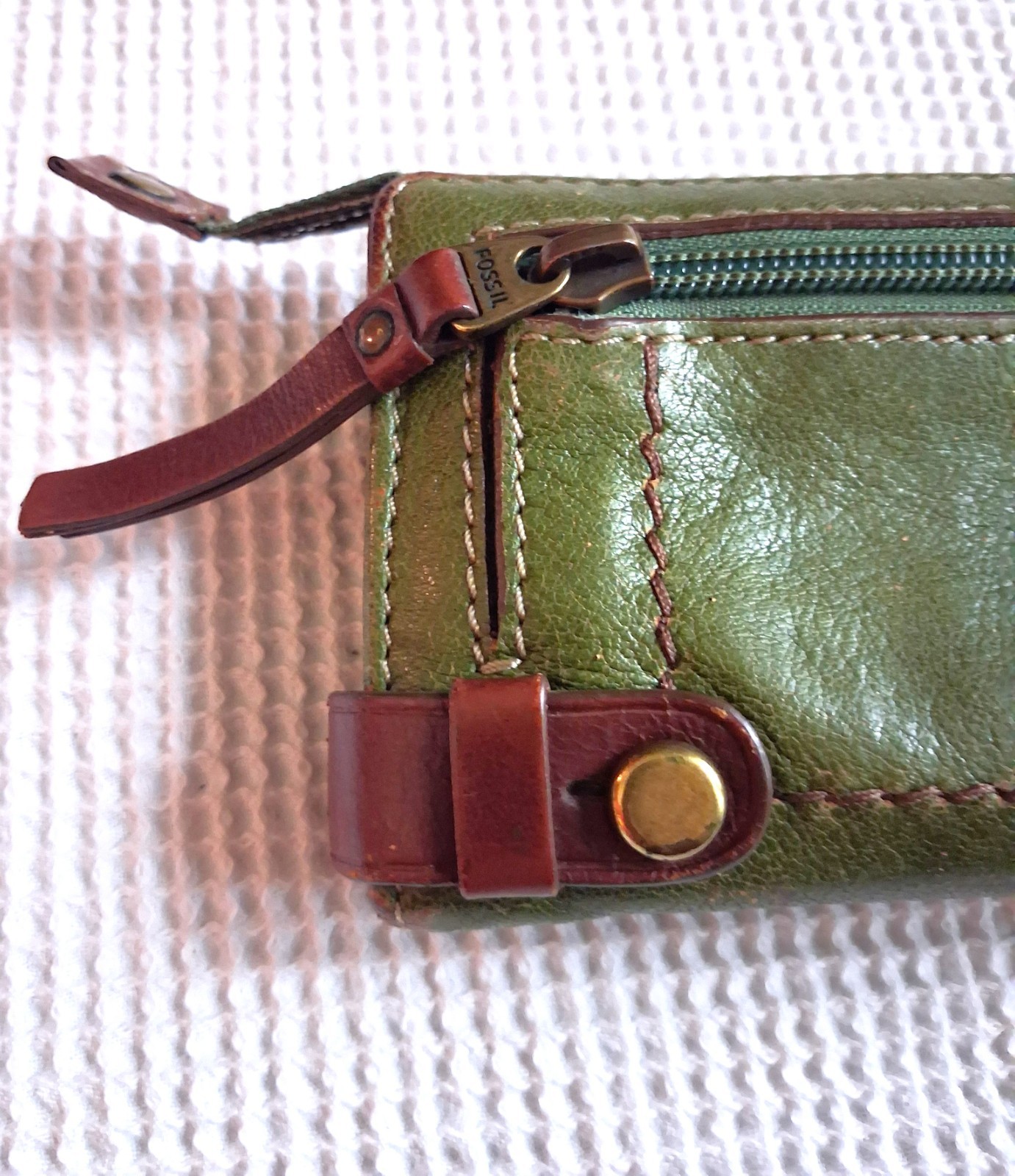 Fossil Olive Green Leather Accordion Organizer Wallet Clutch Fiocchi Italy