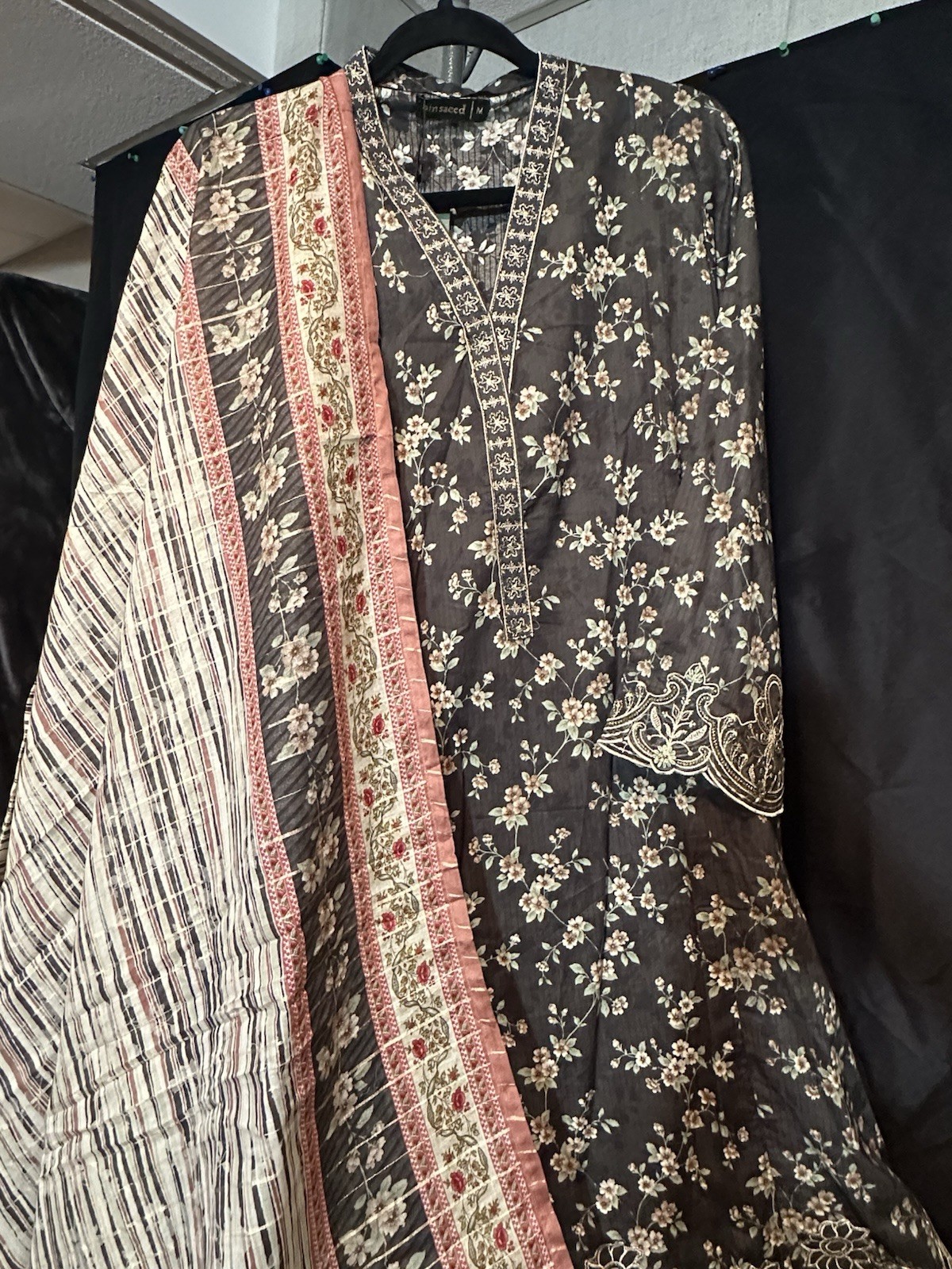 Bin Saeed Lawn Cotton 3 Pc Suit-premium Cut Work Emb- Aline Style-M & L – $44