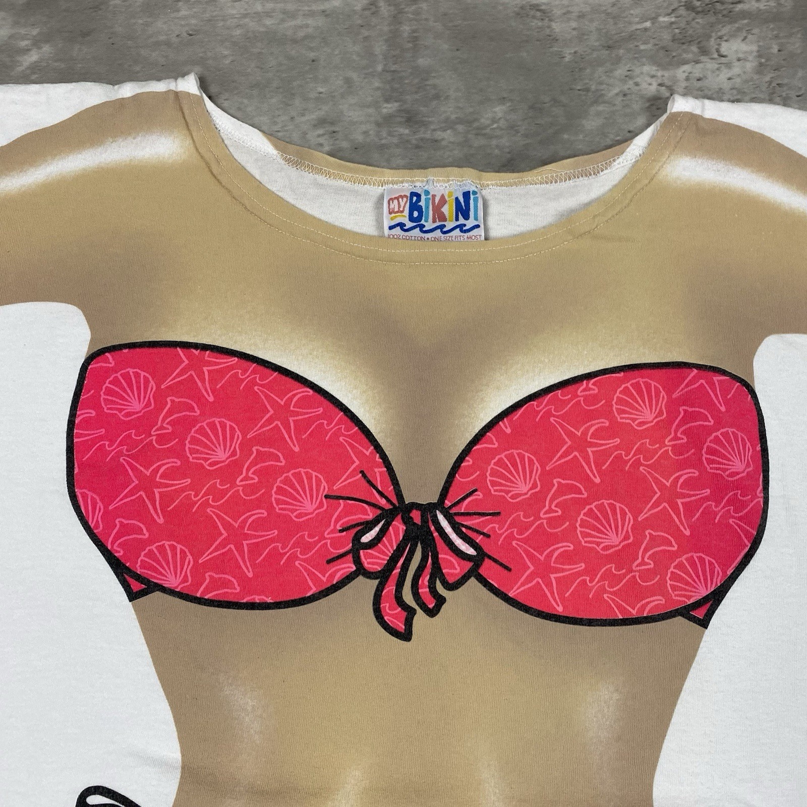 vintage MY BIKINI LA IMPRINTS t shirt OSFM seashell starfish 90s y2k cover up
