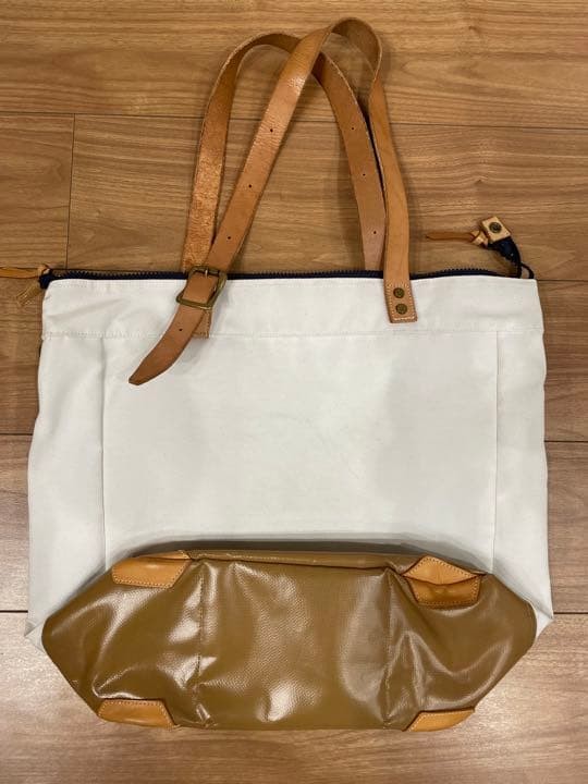 Masterpiece MSPC Tote Bag White Navy Blue Canvas Leather Used