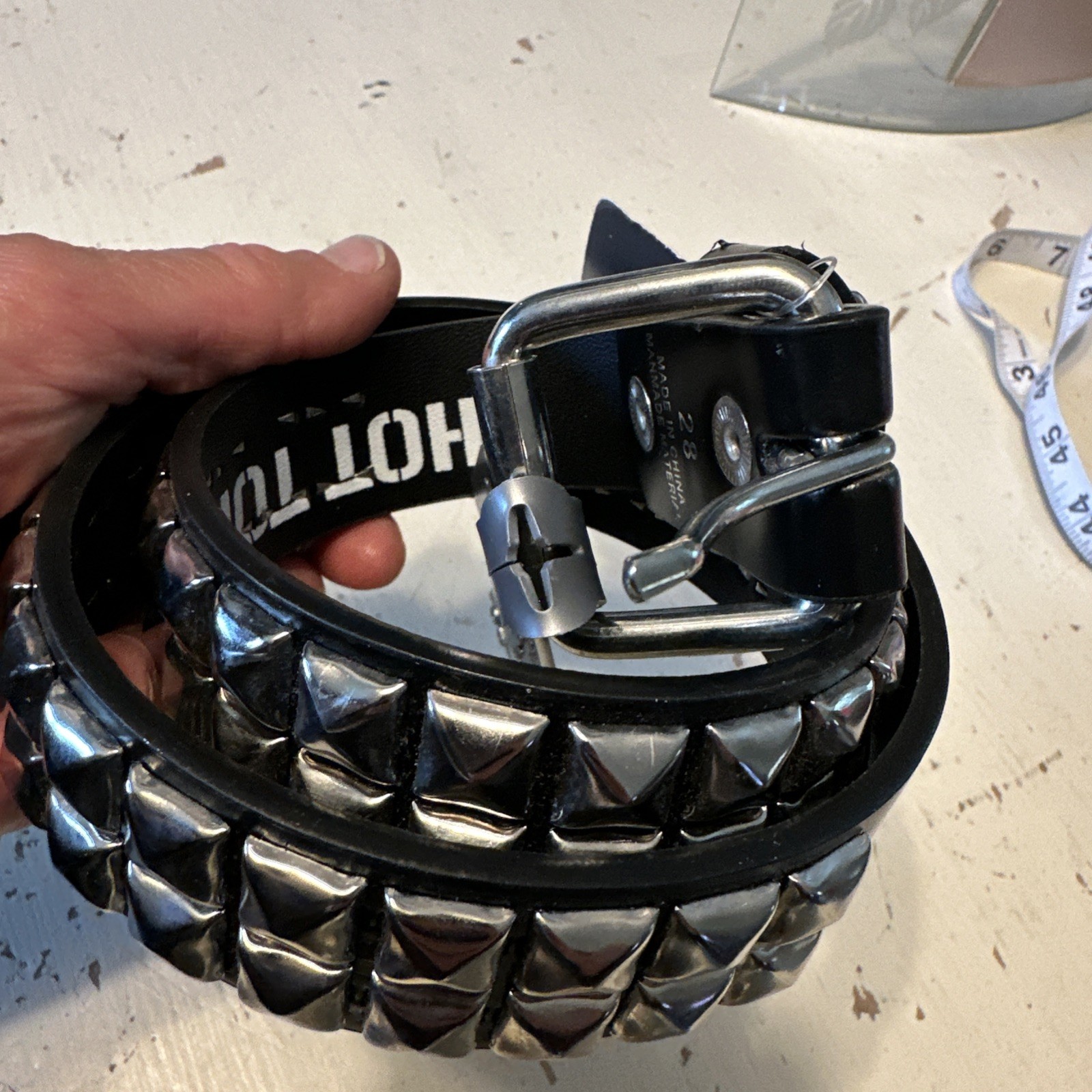 Size 28 Two Row CONEHEAD Studded Belt BLACK Leather Belt Punk Goth FunkHotTopic