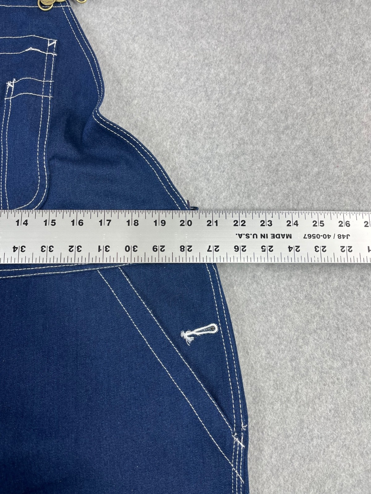 Big Smith Bib Overalls Mens 40×30 Blue Denim Triple Sticth Zipper Fly Carpenter