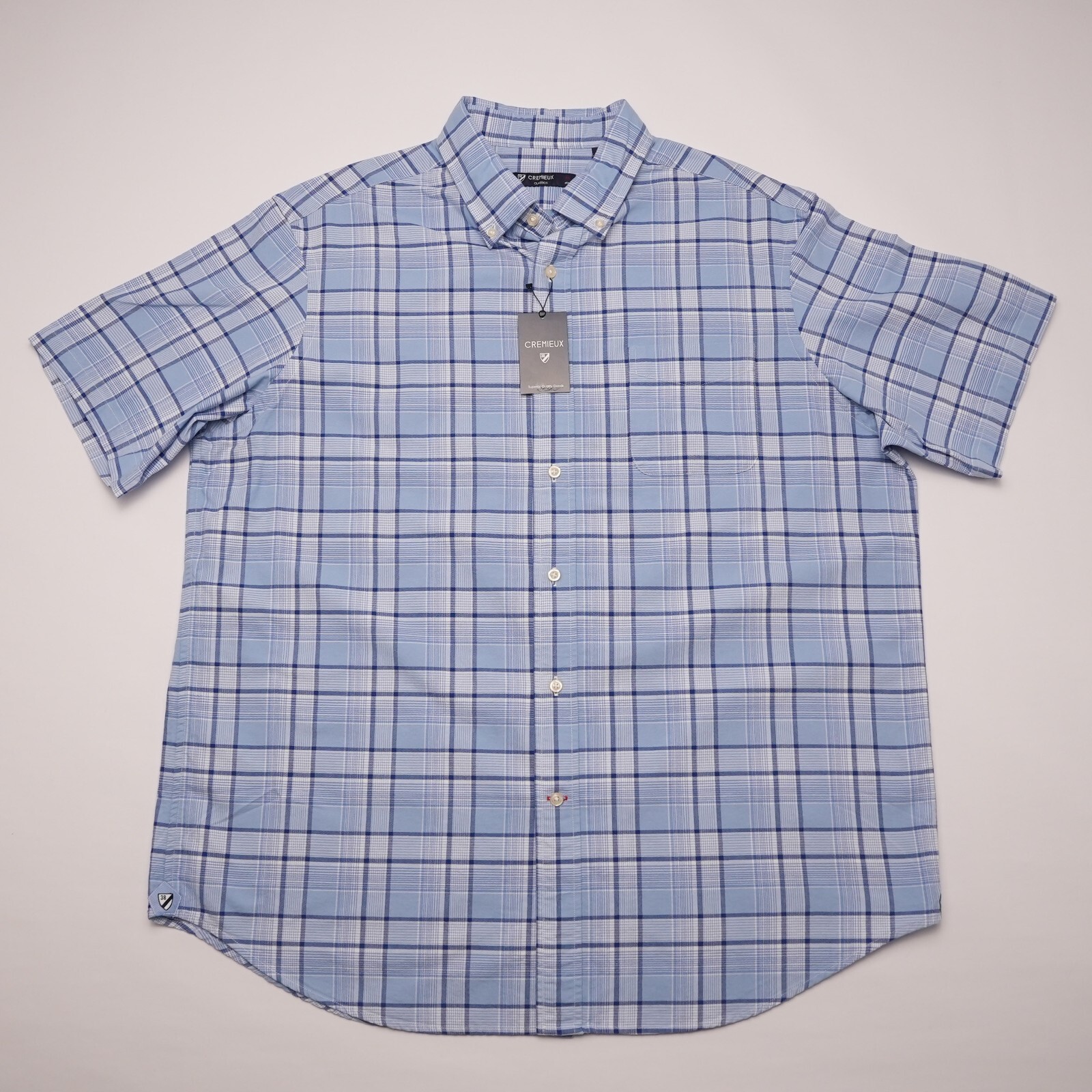Cremieux Men’s Short-Sleeve Shirt XL Blue Check 100% Cotton NWT $75