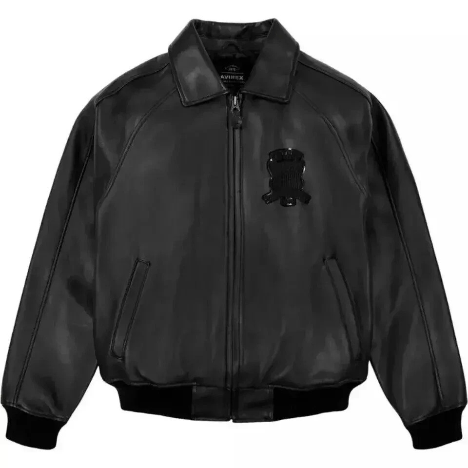 Avirex Men’s Real Leather Jacket Sheepskin Flight Bomber American Varsity Jacket