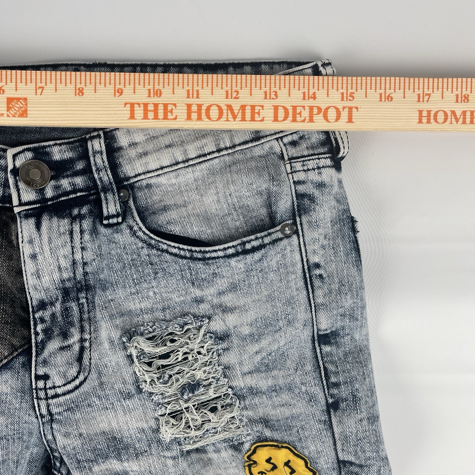 Rue 21 Jeans Men’s 28×30 Skinny Supreme Grunge Hippie Moto Acid Wash Patches