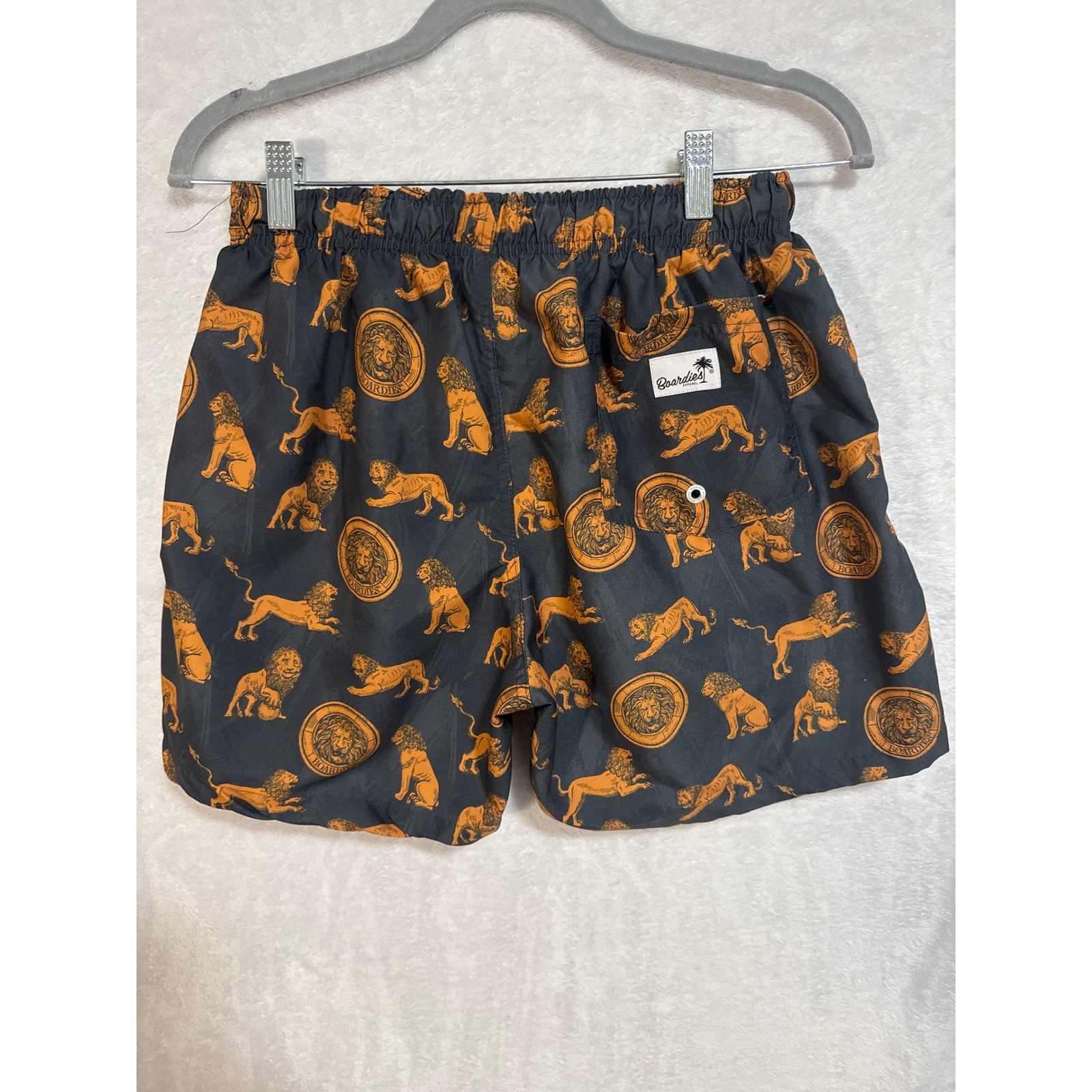 Boardies Apparel Mens Lion Medallion Print Swim Trunks Orange Black Size M