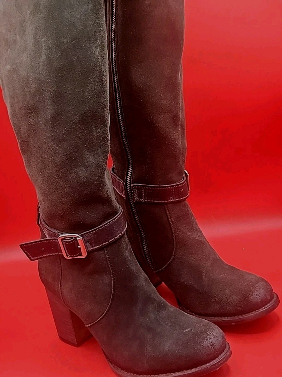 Freebird Holland Tall Brown Suede Leather Zipper Buckle Heel Boots Womens 9