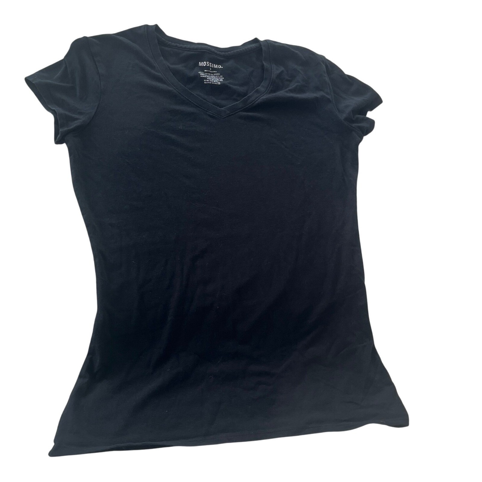 Mossimo Black Cotton V Neck Short Sleeve Basic Tee Shirt Womens Small